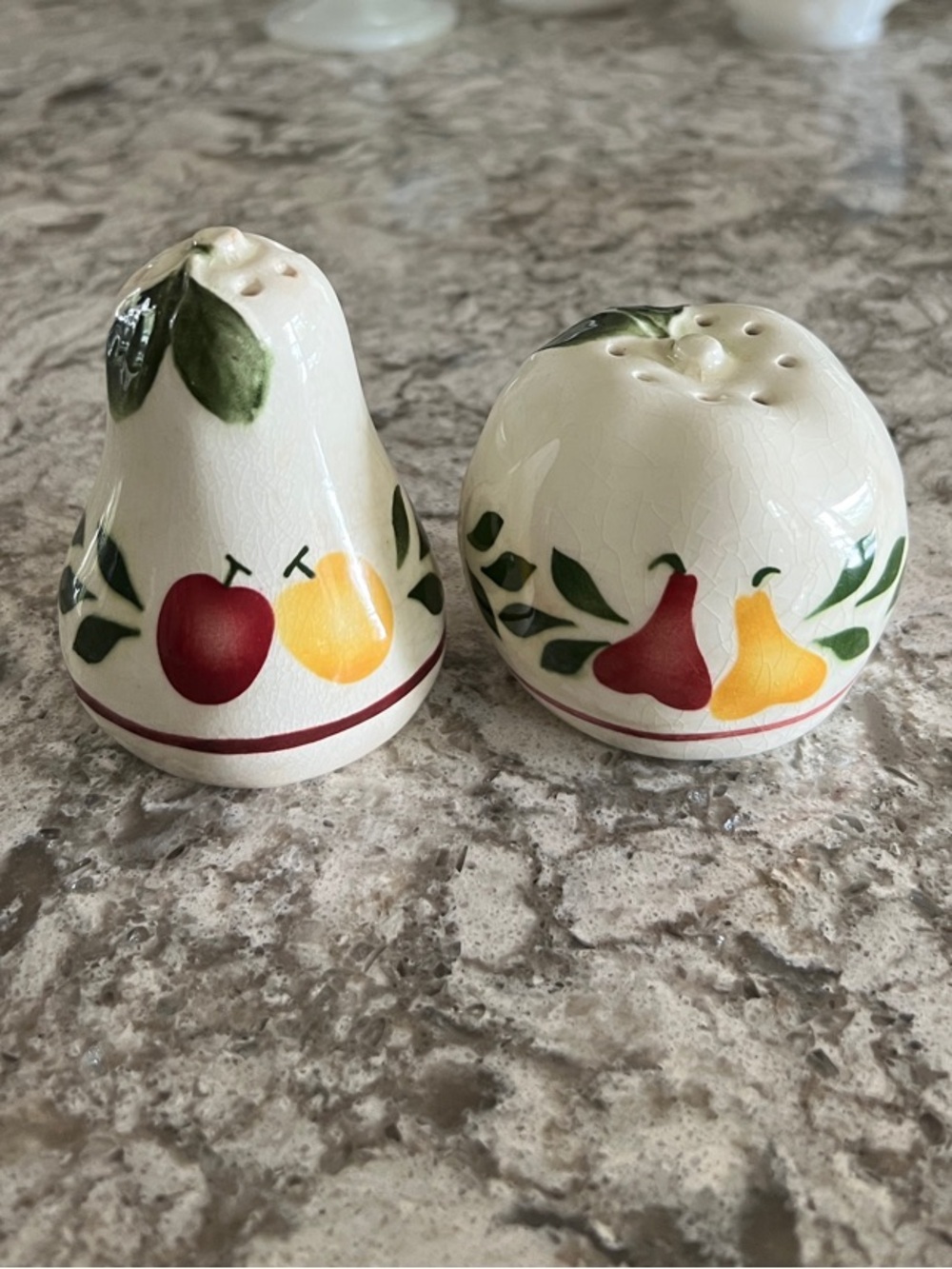 Ceramic Fruit Salt and Pepper Shakers - Red & Yellow Pear Design